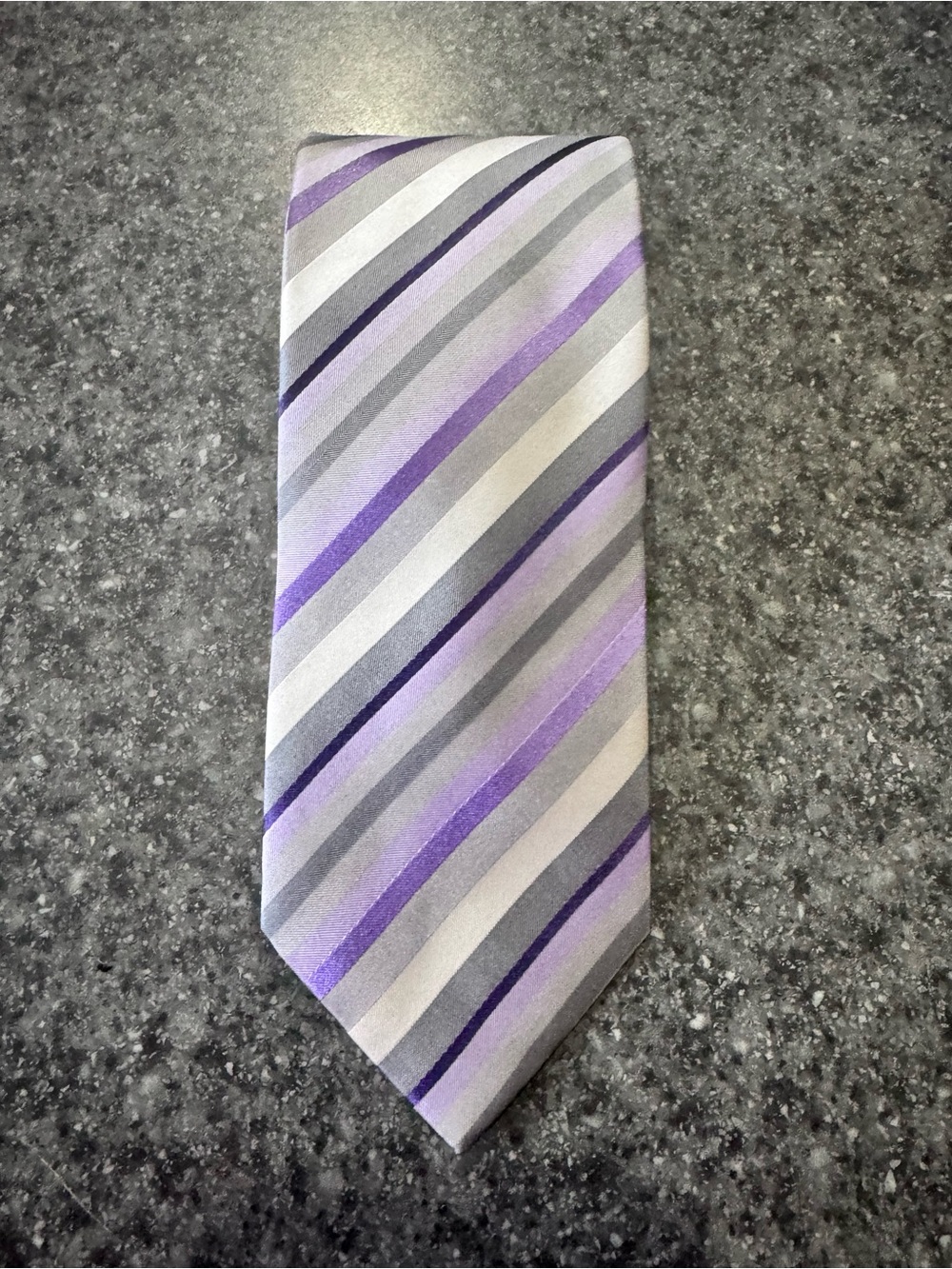 Geoffrey Beene Silver and Purple Diagonal Stripe Tie